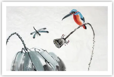 Produktbild von Poster - Poster ohne Rahmen - Libelle Vogel Blume - 91,5x61 cm - Wand Bild - Wanddeko - Wandbilder - Kunstposter - Wandposter - Bilder - Kunstdruck - Wanddekoration - Wandbild - P2XAA91x61-4361