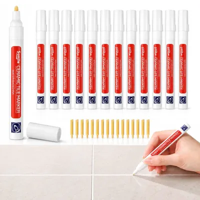 Produktbild von 14 Stück Fugenstift Weiß für Fliesen, Fugenweiß Stift mit 14 Ersatzspitzen, Fugen Reparatur Stift Wasserfest, Fliesenstift für Bad, Küche, Wand- und Bodenfliesenfugen
