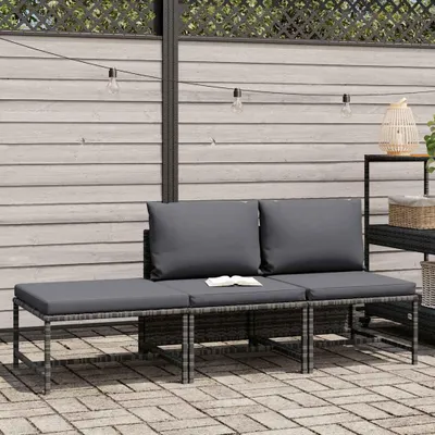 Produktbild von vidaXL 3-tlg. Garten-Sofagarnitur mit Kissen Grau Poly Rattan
