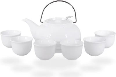Produktbild von Nelly Teeset / Teeservice / Teekanne Keramik 1,5l mit Sieb und 6 Teetassen 120ml, komplett weiß