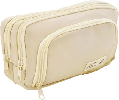 Immagine prodotto di Custodia per penne e matite, grande capacità, a tre scomparti, color beige, per la scuola