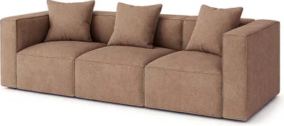 Produktbild von Box 3-Sitzer Sofa, 3 Dekokissen beige, braun.
