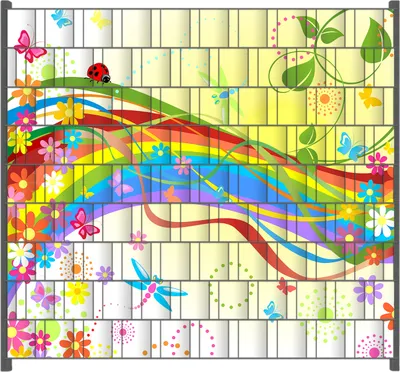 Produktbild von Wallario Zaunsichtschutz mit Motiv Regenbogen im Sommer - Bienchen und Blümchen für Ein- und Doppelstabmatten Zäune in der Größe 200 x 180 cm