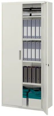 Image de Armoire de bureau 5 étagères, en acier avec revêtement époxy, classeur métallique verrouillable, blanc | Charge totale : 150 kg | 30 kg par étagère | 80 x 40 x 180 cm