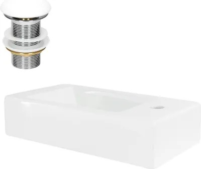 Immagine prodotto di LuxeBath Lavabo da appoggio Square, 46x26x11 cm, bianco, in Vetroceramica, incl. set di scarico senza troppopieno