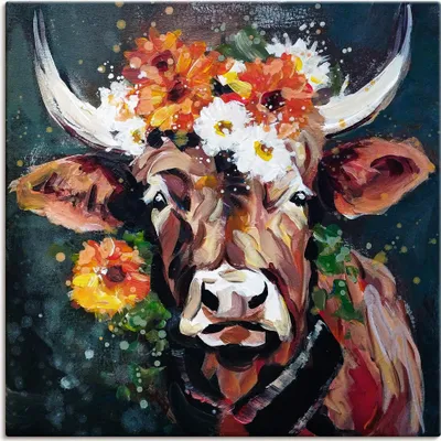 Produktbild von ARTland Leinwandbild Stier mit Kranz Größe: 50x50 cm