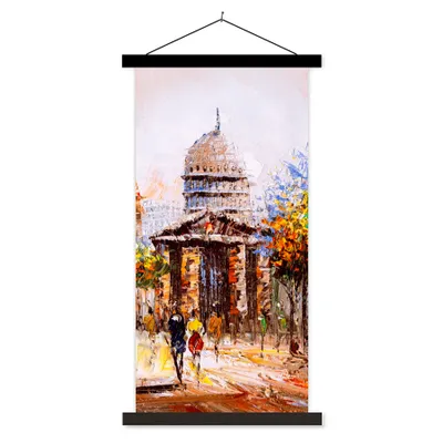 Produktbild von MuchoWow® Textilposter Gemälde - Stadt - Öl 60x120 cm mit schwarzem Rahmen - Magnete