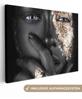 Obrázek produktu pro OneMillionCanvasses® - Plátno - Žena - Zlatá - Černá - Make-up - Luxusní, nástěnná malba, nástěnné dekorace obrazy obývací pokoj, 80x60cm