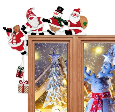 Weihnachtsdeko aus Holz für Türrahmen, Weihnachtsmann, Schneemann, Rentier