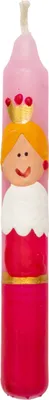 Produktbild von Prinzessin Kerze Pastellfarben handbemalt mit Clip, 9,5 cm lang, 1,3 cm Ø, 8h Brenndauer