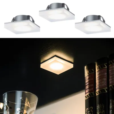 Produktbild von Paulmann Möbel Einbauleuchten Set Fleecy LED eckig 3x1,3W 2700K 3,6VA 230/12V 50x50mm Satin/ Acryl
