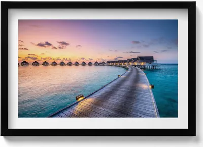 Produktbild von Sonnenuntergang auf den Malediven– Wandbild mit Rahmen – Gerahmtes Bild  – Wanddekoration – 60x40 cm –  Schwarz Rahmen