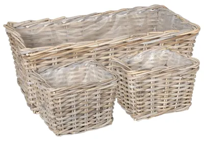 Immagine prodotto di vidaXL Cesto portavasi con contenitore 3 pezzi Grigio Rattan Kubu