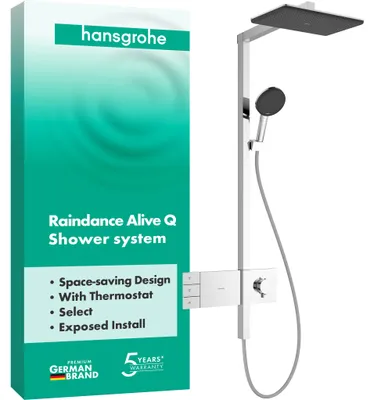 Productafbeelding van hansgrohe Showerpipe Raindance Alive Q 210/340 2jet met thermostaat chroom, 1 stuk.
