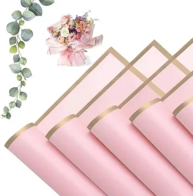 Produktbild von MtnLaur Blumenpapier 20 Blatt, Wasserdicht Blumen Papier, Rosa Geschenkpapier Blumen Verpackungspapier und goldener Rand, Wrapping Paper für DIY Bastelprojekte Hochzeitsgeburtstagsgeschenke (Pink)