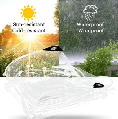 Obrázok produktu pre Vodotesná priehľadná PVC plachta s očkami Odolná voči poveternostným vplyvom Skladacia strieška 0,39 mm na záhradný nábytok - 4 m * 2 m