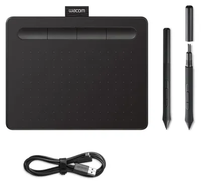Produktbild von Wacom Intuos Small Zeichentablett - Tablet zum Zeichnen & zur Fotobearbeitung mit druckempfindlichem Stift schwarz - Ideal für Home-Office &