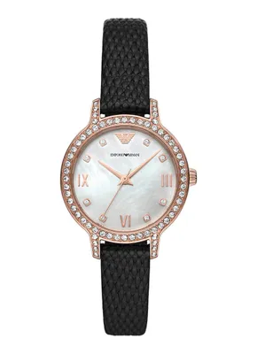 A product shot of a women's watch on a white background.