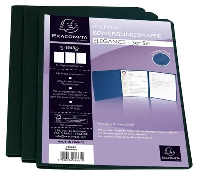 Produktbild von Exacompta 15x 3er Set Bewerbungsmappen Karton 1 Klemmschiene A4 Schwarz 48661B