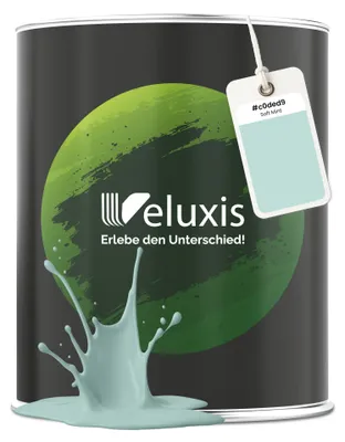 Produktbild von Wandfarbe Grün Mintgrün Hellblau Matt Innenfarbe – Deckkraft Klasse 1, VOC-frei, Ohne Grundierung, Tropfarm – Wohnzimmer & Schlafzimmer – 1L – Veluxis (Soft Mint)