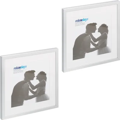 Image de Lot de 2 cadres Relaxdays, 38,5 x 38,5 cm, carrés, cadres photo, à accrocher ou à poser, passe-partout, argentés