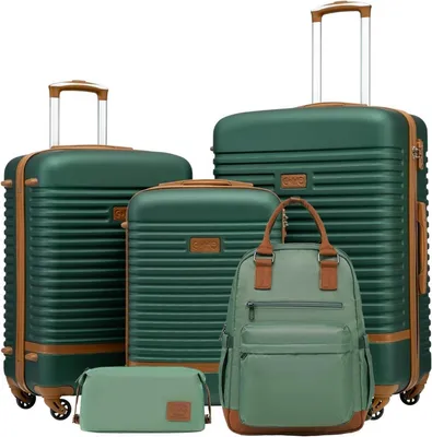 Immagine prodotto di COOLIFE set di valigie 5 pezzi ABS trolley rigido 4 ruote TSA lock grigio/rosa