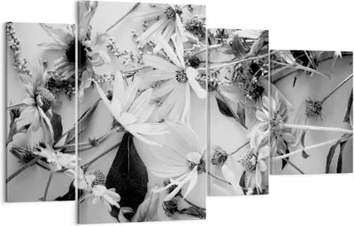 Produktbild von Bild auf Leinwand - Leinwandbild - 4 Teile - Blumen Schwarzweiß Fotografie - 120x70cm - Wand Bild - Wanddeko - Wandbilder - Leinwanddruck - Bilder - Wanddekoration - Leinwand bilder - DL120x70-4740
