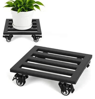 Immagine prodotto di Peviasot, set di 2 supporti per piante in metallo, diametro 30 cm. Sottovasi con rotelle, capacità di carico 160 kg. Carrelli per piante con 4 rotelle, ideali per giardino, balcone, interni ed esterni