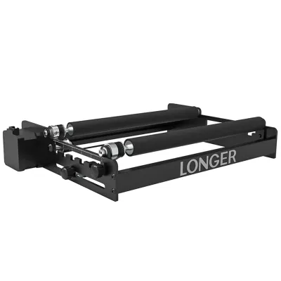 A black laser engraver rotary roller attachment with the brand name 'LONGER' visible on the side.