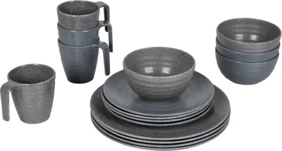 Produktbild von Bo-Camp 16-tlg. Geschirrset Stone Melamin Grau