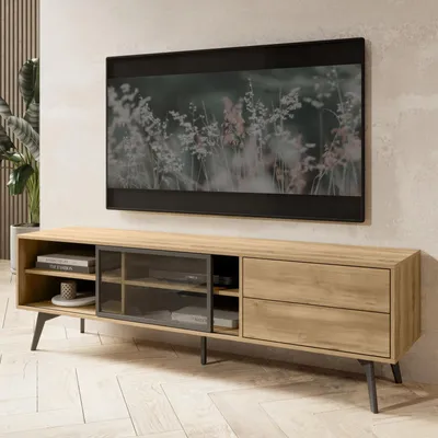 Productafbeelding van TV-meubel Lowboard MOTTI, 180 cm, barok eikenhout, zwart, met push-to-open mechanismen