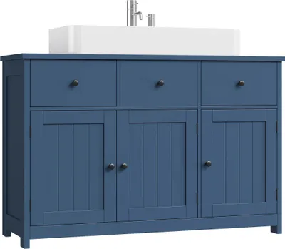 Image de Meuble de salle de bain - Meuble sous-vasque - 2 tiroirs, 3 portes - Meuble de rangement - 100 x 30 x 61 cm - Bleu