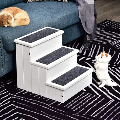 Imagen del producto de Escalera para perros con espacio de almacenamiento | Color: Blanco | Dimensiones: 17,51 x 15,94 x 14,96 cm