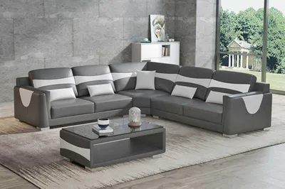 Immagine prodotto di Grigio Design Set Angolare Divano In Pelle A L