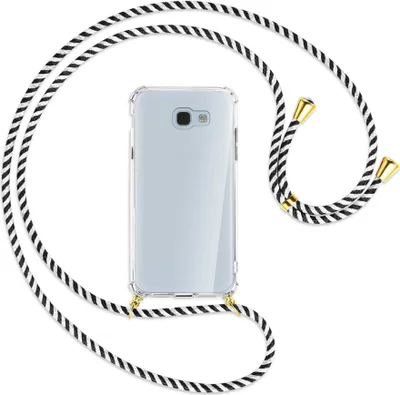 Produktbild von Handykette Backcover-Schutzhülle mit Band (Metall goldfarben) für Samsung Galaxy A5 2017 - schwarz/weiß gestreift
