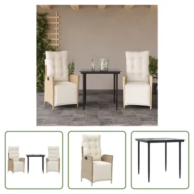 Produktbild von The Living Store 3-tlg. Garten-Essgruppe mit Kissen Beige Poly Rattan
