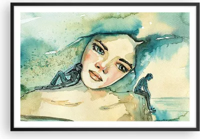 Produktbild von Gerahmtes Poster - Schwarzer Rahmen - Aquarell Frau Emotionen - 91,5x61 cm - Wand Bild - Wanddeko - Wandbilder - Kunstposter - Wandposter - Bilderrahmen - Bilder - Kunstdruck - P2BAA91x61-4858