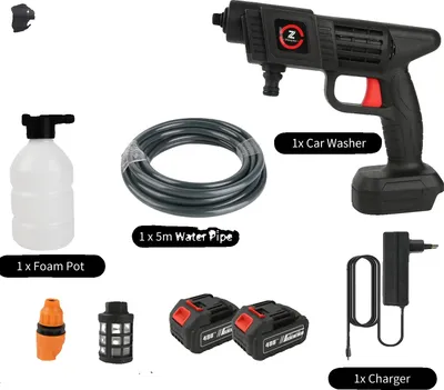 Obrázok produktu pre Vysokotlakový čistič, bezdrôtová prevádzka, multifunkčná tryska, 2 batérie s kapacitou 20 000 mAh, EÚ, elektrický