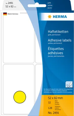 Produktbild von Vielzwecketiketten gelb 52x82 mm Papier matt 128 St.