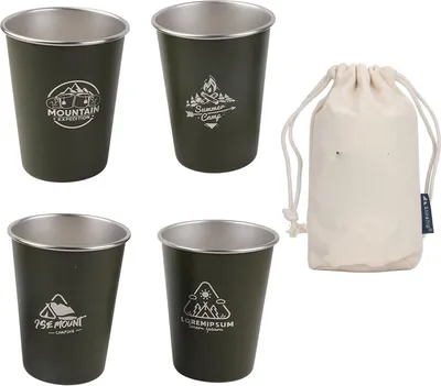 Productafbeelding van 4 stuks, 350 ml, roestvrij staal 304, drinkbekers/mokken/flessen, geschikt voor barbecue, bier, reizen, buitenshuis, kleur: groen