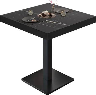 Produktbild von BM | Bistrotisch | B:T:H 70 x 70 x 77 cm | Schwarz Marmor / Schwarz | Quadratisch | Schwarzer Rand | Bistro Tisch Esstisch
