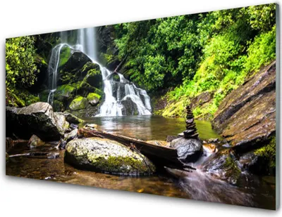 Produktbild von Acrylglasbilder 100x50 Wandbild Druck Wasserfall Steine Wald Natur