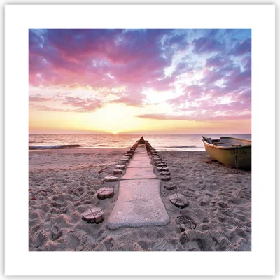 Produktbild von Poster - Poster ohne Rahmen - Boot Strand Himmel - 40x40 cm - Wand Bild - Wanddeko - Wandbilder - Kunstposter - Wandposter - Bilder - Kunstdruck - Wanddekoration - Wandbild - P2XAC40x40-5064