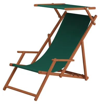 Produktbild von Sonnenliege grün Liegestuhl Sonnendach Gartenliege Deckchair Holz Gartenmöbel Buche 10-304 S