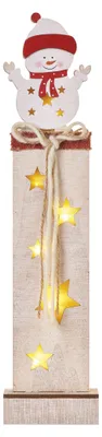 LED Holzdekoration – Schneemann, 46 cm, 2x AA, Innen, warmweiss, Timer