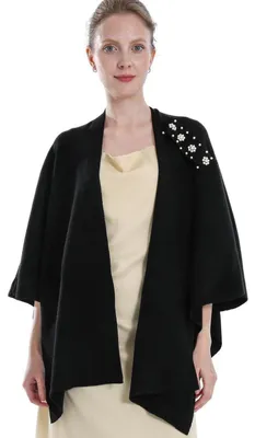 Produktbild von Poncho Schal Damen Strick Cape Cardigan Schwarz
