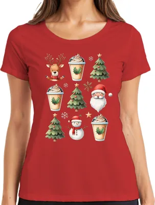 Produktbild von Rentier Kaffee Weihnachtsoutfit - Weihnachten Weihnachtsgeschenk Christmas Damen T-Shirt, Rot, XXL