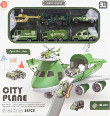 Produktbild von Ein militärisches Transportflugzeug-Spielzeug mit Autos