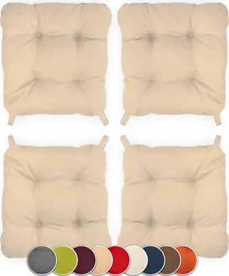 Produktbild von Sunnypillow 4er Set Stuhlkissen mit Klettverschluss Maße: 40 (vorne) | 35 (hinten) x 40 x 8 cm  Polsterauflage Auflage für Stühle / Bänke in Haus und Garten Sitzkissen Sitzauflage Gartenkissen Ecru
