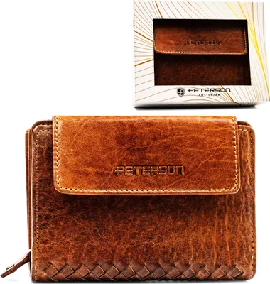 Productafbeelding van Peterson damesportemonnee van leer, RFID-bescherming, bruin, 13x10 cm